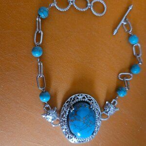 Mojave blue turquois paper clip and leopard head bracelet new